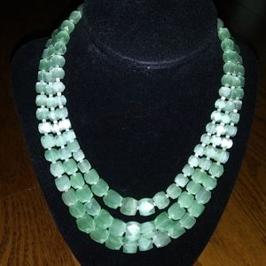 Vtg Mint Green Satin Czech  Double Strand Necklace